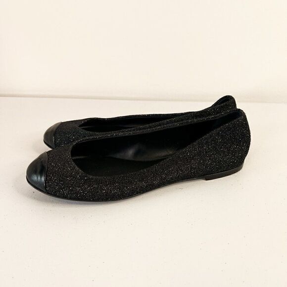 Giuseppe Zanotti Malika Black Leather Glitter Cap Toe Ballet Flats - Picture 3 of 7